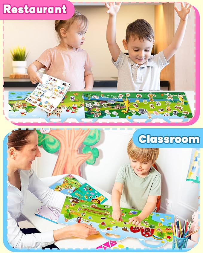 walenced reusable sticker book for toddlers, stickers for kids, toddler sticker book, toddler craft activities, toddler travel toys ages 3 and up boy girl birthday gifts