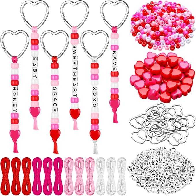 Landical 564 Pcs Mother's Day Keychain Craft DIY Heart Bead Keychain Making Kit Adjustable Letter Bead Galentine's Day Friendship Love Mom Gift Jewelry Accessories Valentine Party Favor(Sweet Color)