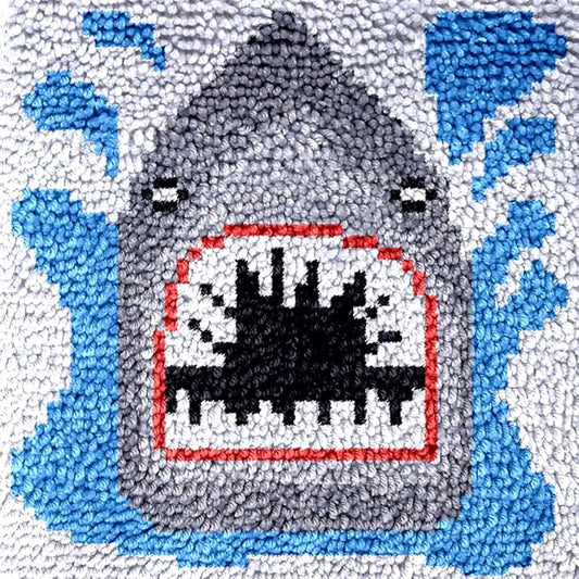 Numptain Latch Hook Kits for Adults,DIY Rug Crafts Shark Pattern Color Printed Canvas,Latch Hook Kits for Beginners Handmade Needlework Crafts Home Decoration,12"x12"
