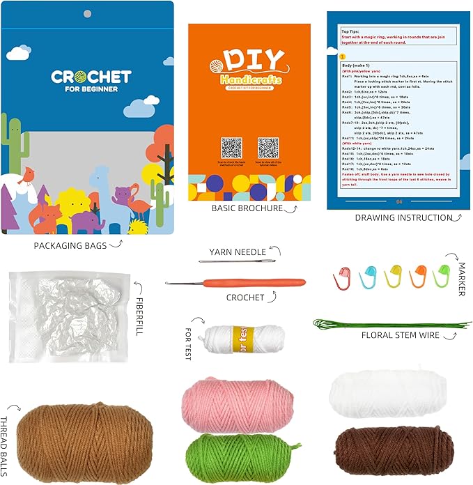 Crochet Set - Beginner Friendly Crochet Set with Step-by-Step Teaching Videos and Crochet Pattern Manuals (Pink Small Potted Plant)