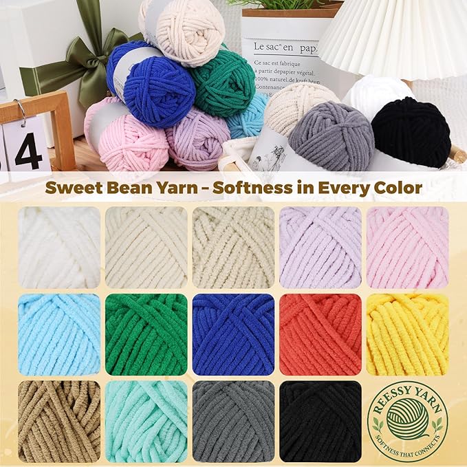 Bulky Chenille Yarn for Crocheting – 6 Pack of 50g/1.76oz Skeins, Pure Polyester, CYC #5 Bulky Weight – Ultra Soft Chenille Yarn Pack for Crafting Plush Toys, Blankets, Scarves(Beige)