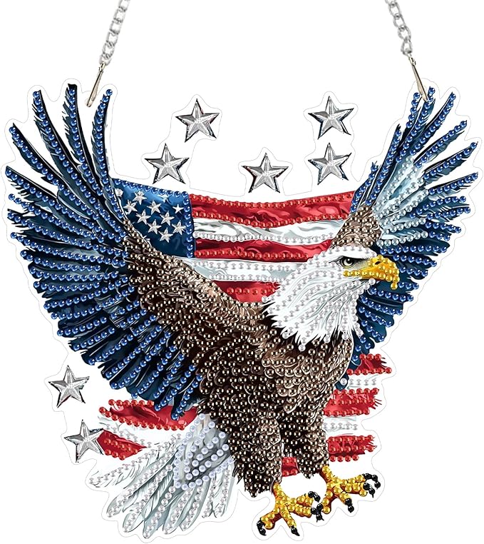 SENQAO Eagle Diamond Art Hanging Kit for Adult, Special Shaped Rhinestone, DIY Acrylic 5D Diamond Art Painting Window Pendants Home Garden Wall Hanging Kits Hanging Ornament