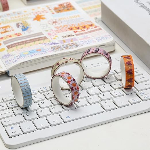 YUBX Basic Washi Tape Set 30 Rolls Cute Patterns Decorative Skinny Slim Masking Tapes for Arts, DIY Crafts, Journals, Planners, Scrapbook, Wrapping (Sweety Two)
