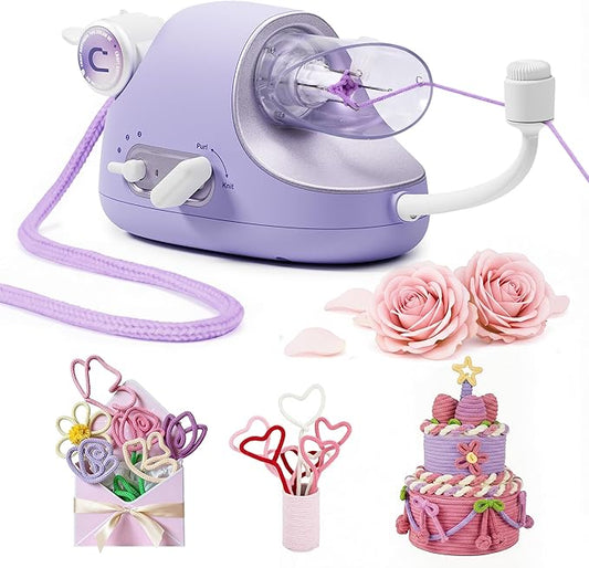 Caydo Automatic i Cord Knitting Machine Pro, Electric iCord Knitter for Fast DIY Handmade Crafts, Hands-Free Yarn Knitter to Make Flower Handicrafts & Romantic Gift, Ideal Present for Crocheters