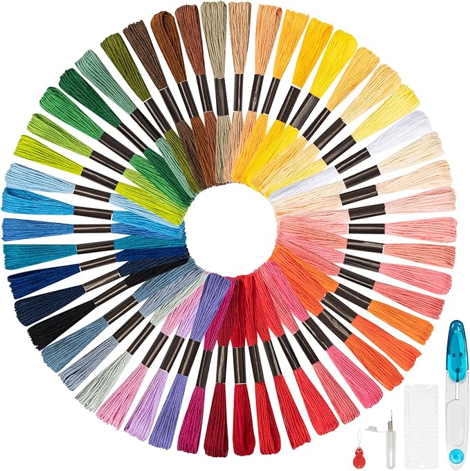 Friendship Bracelet String, 50 Skeins Cross Stitch Thread, 344.5 Inch Cotton Embroidery Floss, Hand Embroidery Thread Tools are Ideal for DIY Sewing and Embroidery Crafts Making