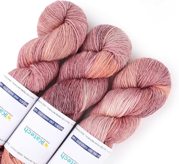 Katech Wool Yarn for Crocheting- 10.58 oz/ 300g Gradient Yarn Wool 52%, Cashmere 10%, Polyester 38%, 885 yds/ 810m Hand Dyed Cashmere Yarns for Knitting Socks Sweater Shawl-Orange Pink