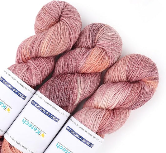 Katech Wool Yarn for Crocheting- 10.58 oz/ 300g Gradient Yarn Wool 52%, Cashmere 10%, Polyester 38%, 885 yds/ 810m Hand Dyed Cashmere Yarns for Knitting Socks Sweater Shawl-Orange Pink