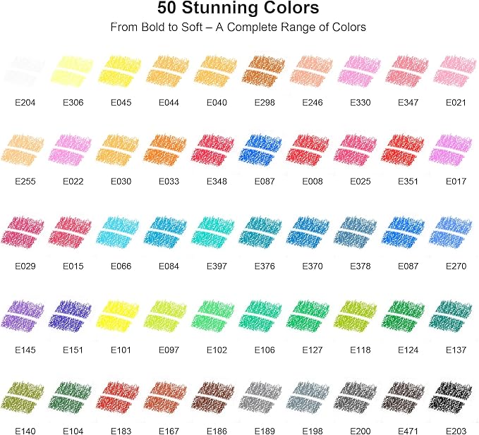KALOUR 50 Colors Erasable Colored Pencils Set - Easy to Erase, Vibrant and Smooth Coloring Pencils with Erasers - Ideal for Drawing, Sketching, and Coloring Books -Perfect for Adults Beginners Artists