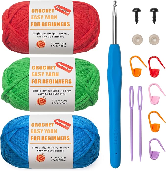 Crochet Yarn for Beginners, Beginners Yarn for Crocheting, 3 Pack×1.8 oz Amigurumi Yarn with Easy-to-See Stitches and No Split, Worsted Medium # 4 Yarn, Cotton-Nylon Blend,Thick & Soft