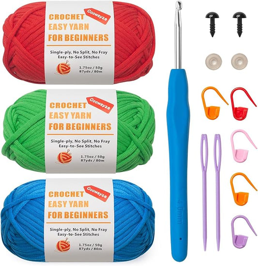 Crochet Yarn for Beginners, Beginners Yarn for Crocheting, 3 Pack×1.8 oz Amigurumi Yarn with Easy-to-See Stitches and No Split, Worsted Medium # 4 Yarn, Cotton-Nylon Blend,Thick & Soft