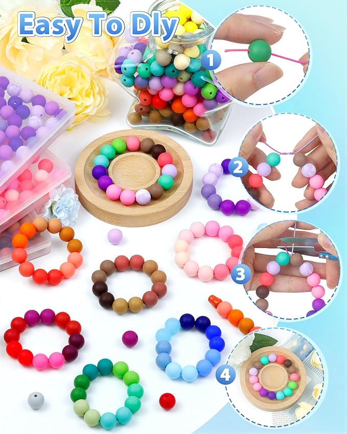 160pcs fiveizero 12mm silicone beads for keychain making, blue mixed 6 colors round silicone bead bulk for pens, rubber beads for bracelets and diy crafts