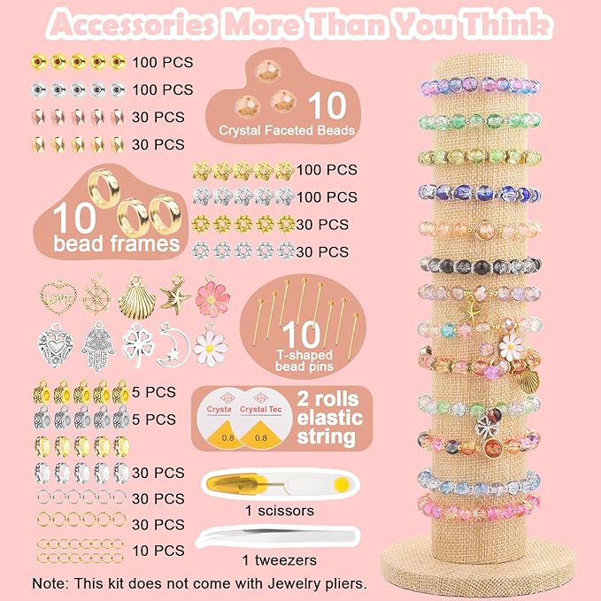 ufu 8mm glass beads for jewelry making, 1300+ pcs 48 colors crackle glass beads bracelet making kit, round crystal beads for bracelets necklace diy crafts gifts, without jewelry pliers