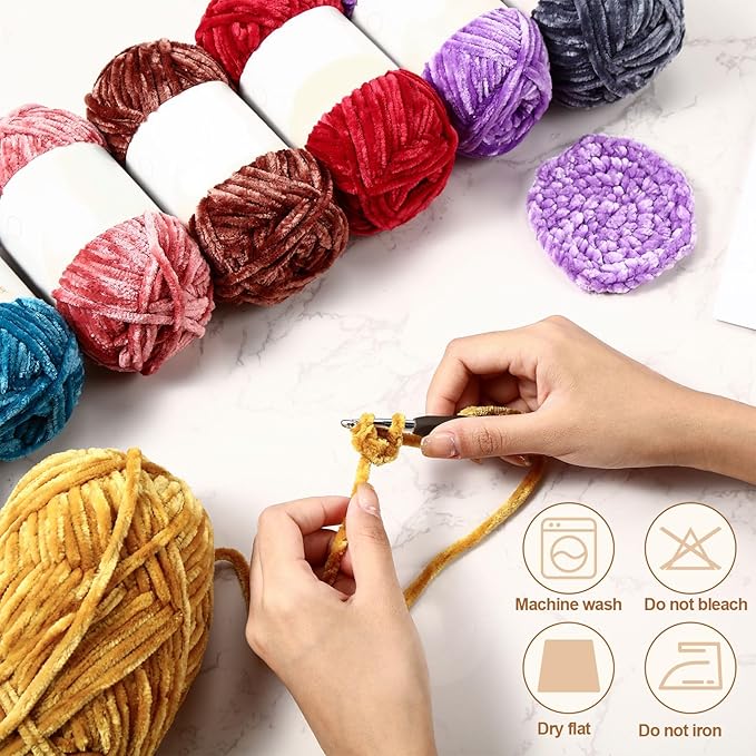Xinnun 12 Skeins 1116 Yards Chenille Velvet Soft Thick Plush Yarn Bulk for Crocheting Knitting Blanket DIY Weaving Craft, 6mm, 3.5 Oz/Skein(Elegant Color)