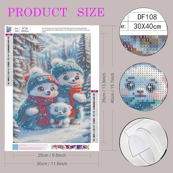 DIYDECORFUN Diamond Painting Kits for Adults Beginners, Bear Family 5D Full Round Drill Diamond Art Kit, Cute Animal DIY Diamond Dot Gem Arts Crafts for Home Wall Decor Relaxing Hobby Gift 12x16 Inch