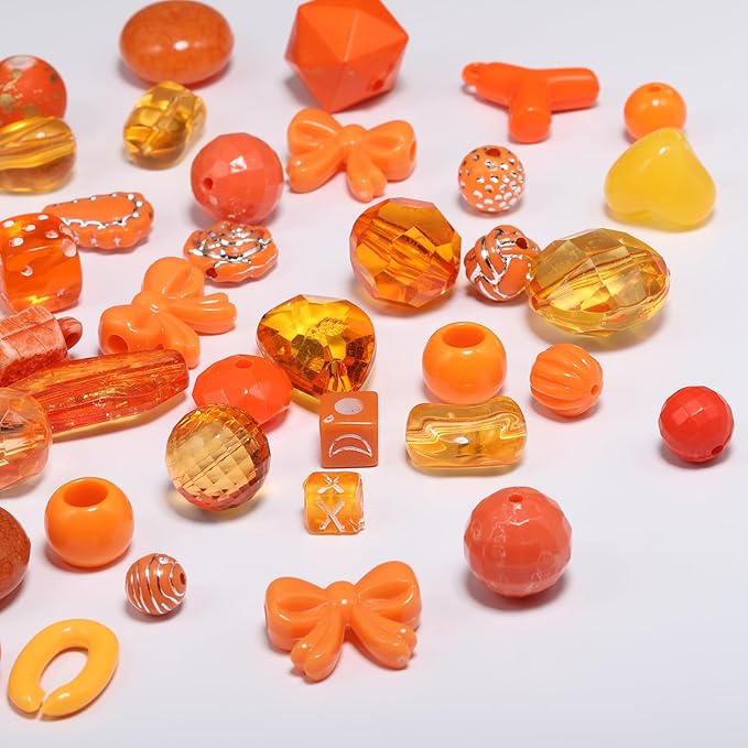 7.5 OZ Assorted Vintage Acrylic Beads for Jewelry Making, Song Xi Unique Flower Rose Czech Beads for Bracelet Earrings, Bohemia Style, Bulk, DIY Holiday Gift (240-260 PCS, Orange)