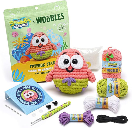 The Woobles Crochet Kit for Beginners – Spongebob Squarepants Craft Kit with Easy Peasy Yarn for Adults & Young Crafters, As Seen On Shark Tank, Step by Step Video Tutorials (Patrick Star)