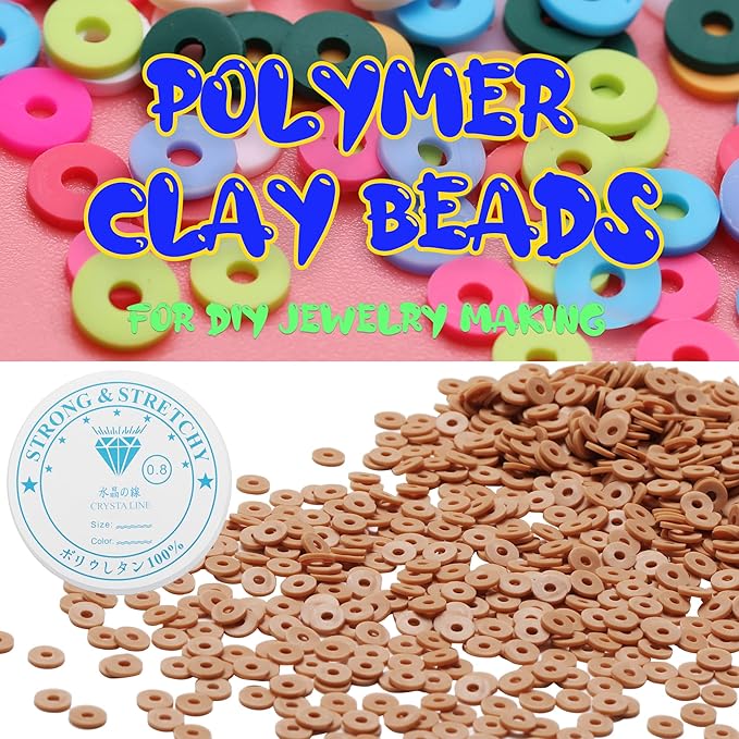 4000 Pcs Clay Beads for Bracelets Making, Polymer Spacer Flat DIY for Jewelry Necklace Earring Making Kit, Preppy Aesthetic Heishi Heshie Thin Disk Beads Assortments Set 4 6 8MM (KK-4-05, 6MM)
