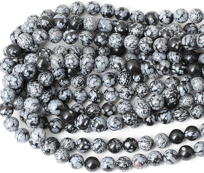 cheavian 35pcs 10mm natural black snowflake obsidian gemstone round loose beads stone beads for jewelry making diy findings 1 strand 15"