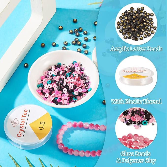 Spritewelry Friendship Bracelet Making Kit with Glass Seed Beads 8mm Cerise Clay Beads Bracelet Making Kit for Adults Letter Bead for Jewelry Making DIY Crafts Gift Supplies 1 Bag
