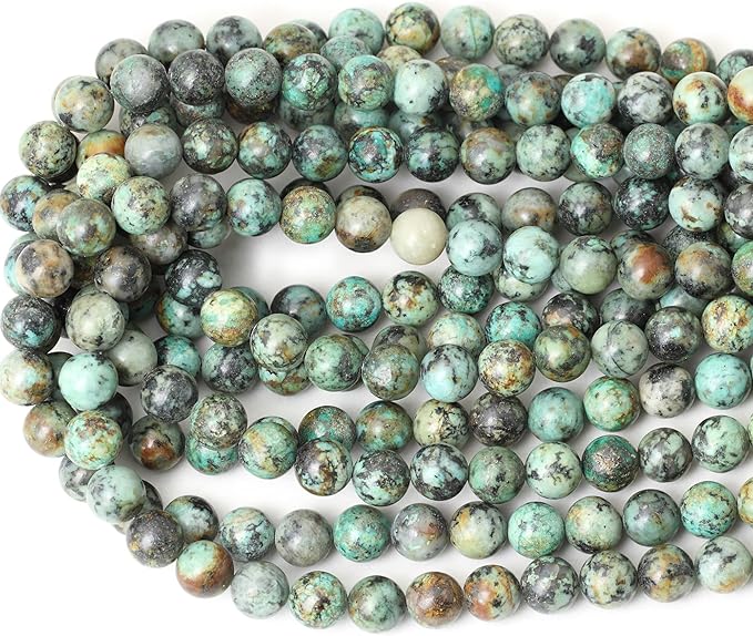 cheavian 35pcs 10mm natural african turquoise stone gemstone round loose beads for jewelry making diy bracelet necklace materials 1 strand 15"