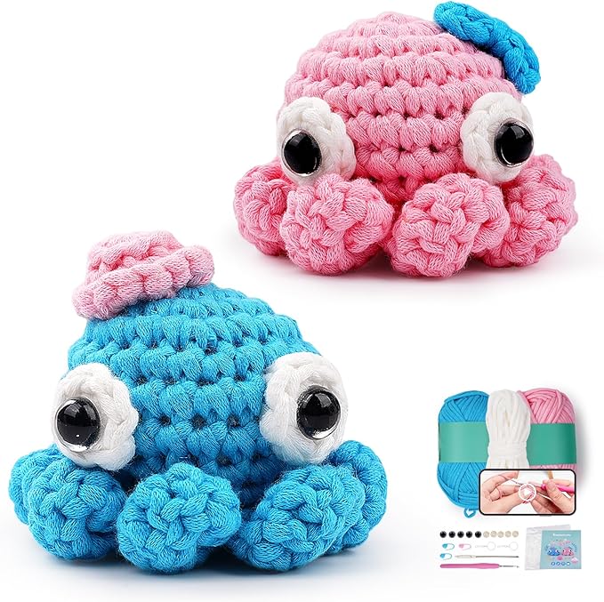 Vanttokeey Crochet Kit for Beginners, Animal Amigurumi Crochet Kits Included, Step-by-Step Video Tutorials, Beginner Crochet Kit for Adults and Kids, DIY Easy Crochet Crafts (Octopus)