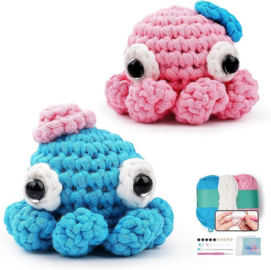 Vanttokeey Crochet Kit for Beginners, Animal Amigurumi Crochet Kits Included, Step-by-Step Video Tutorials, Beginner Crochet Kit for Adults and Kids, DIY Easy Crochet Crafts (Octopus)