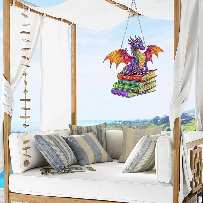 VAIIEYO Dragon Diamond Art Hanging Ornament, Animal Diamond Painting Suncatchers Window Hanging Kit with Chain, 7.5x7.5 inch Crystal Pendant Art Craft for Gift Home Wall Front Door Decoration