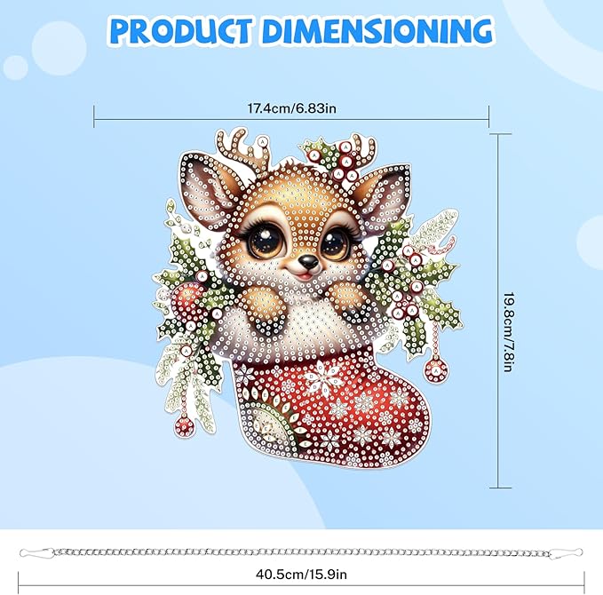 Bowetile Christmas Diamond Art Hanging Kits for Adults, 5D Special Shape Diamond Painting Kits Deer, Crystal Gem Painting Arts and Crafts for Christmas Gifts for Home Garden Decor