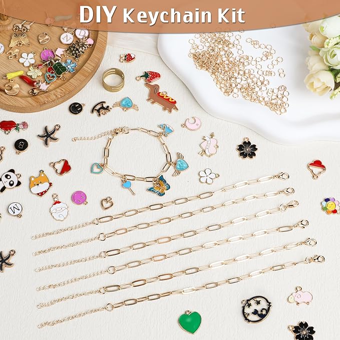 Starry 137PCS Charm Bracelet Making Kit Jewelry Making Kit Charms Including Paperclip Chain Bracelets,Charms,Jump Rings for Jewelry Making