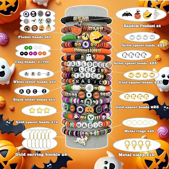 2100+pcs Halloween Polymer Clay Beads Charms Friendship Bracelet Necklace Earring Jewelry Making kit, Accessories for Arts Crafts DIY Gifts for Women Girls (Halloween Style 1 (2100PCS))