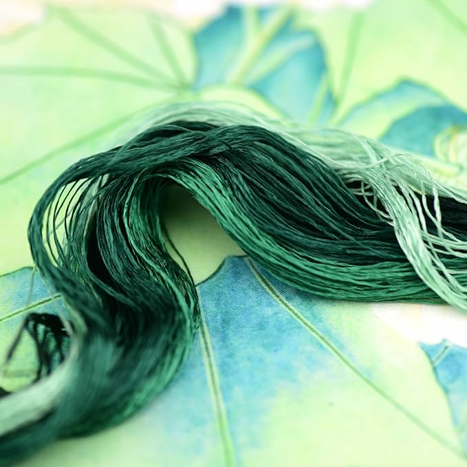 Natural Silk Thread – 6 Green Colors, 110m Each, Handmade Silk Embroidery Floss for Hand Embroidery, Cross-Stitch, Needlework Projects