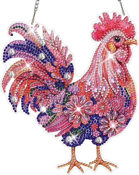 NAIMOER Diamond Art Hanging Kits for Adults Chicken 5D Special Shaped Rhinestone, DIY Acrylic Diamond Art Painting Window Pendants Home Garden Wall Hanging Ornament Kits, Double Sided