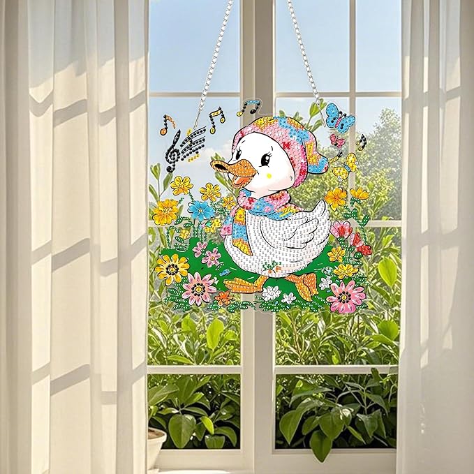 TOSTOG Singing Duckling Diamond Art Pendant Kit for Adult, Cute Diamond Painting Hanging Kit for Beginners, 5D DIY Crafts Gem Art, Waterproof Full Accessories for Home Decor Idea 20 * 20 cm/8 * 8 in