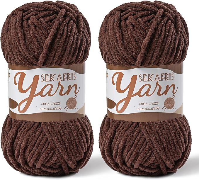 2 Pack Fluffy Velvet Yarn for Crocheting，Baby Blanket Yarn for Crocheting Soft，100g(131yds) Amigurumi Yarns，Plush Chenille Crochet Yarns，Puzzle Yarn for Crochet Weaving Craft(2 Dark Coffee)
