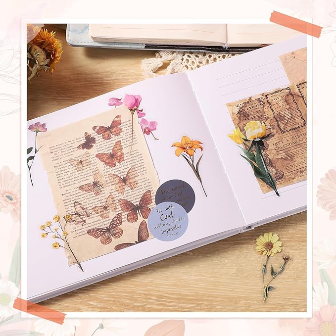80 Pieces Natural Scrapbooking Stickers, Self-Adhesive Flower Stickers for Scrapbooking Supplies Journal for DIY Craft, Planners, Journal, Notebook Card