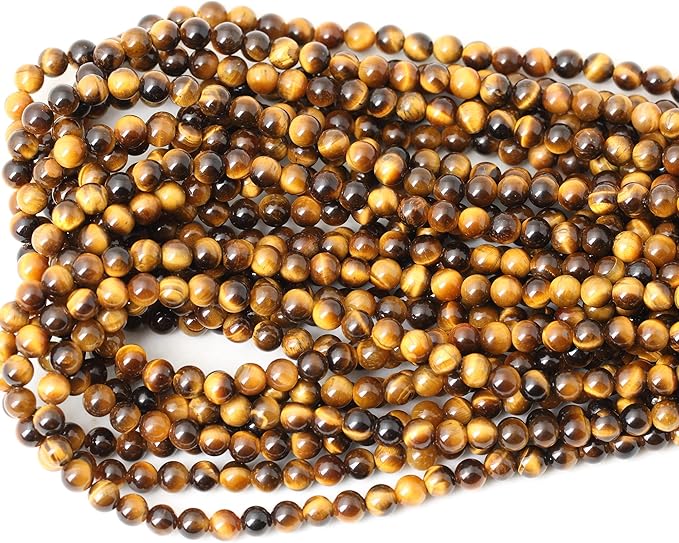 cheavian 60pcs 6mm natural yellow tiger eye stone gemstone round loose beads for jewelry making diy findings 1 strand 15"