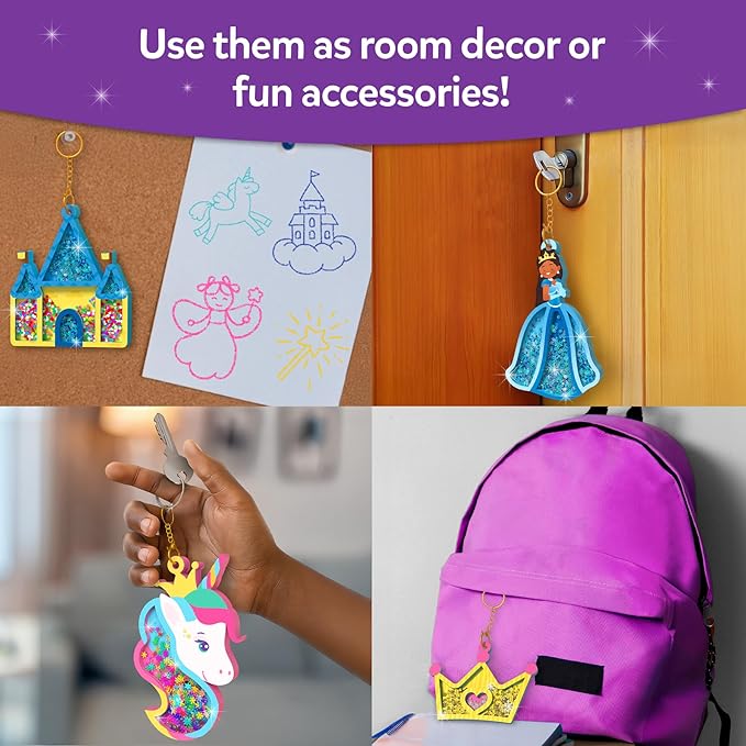 Skillmatics Art & Craft Activity - Shake-its, Unicorns & Princesses, DIY Glitter Craft Kit with Keychains, Creative Travel Toys, Fun Party Favors, Birthday Gifts for Girls & Boys Ages 4, 5, 6, 7, 8, 9