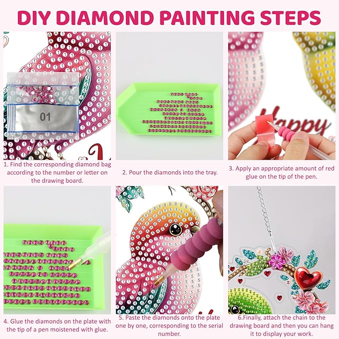 MEIYUDA Valentine's Day Diamond Art Hanging Kits for Adult, A Pair of Birds Diamond Painting Hanging Kits Ornaments, DIY Special Shaped Rhinestone Window Pendants kit for Home Garden Wall Decor Gift
