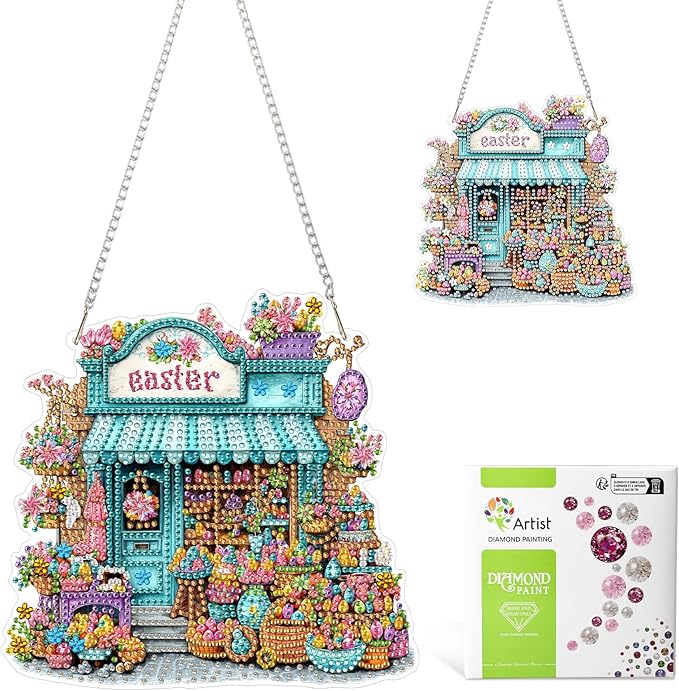 MAXBYE Easter Diamond Art Painting Kits Hanging Easter Egg Shop Pendant, DIY 5D Special Shaped Gem Art Craft Diamond Dots for Adults and Home Window Door Decor 8×12Inch