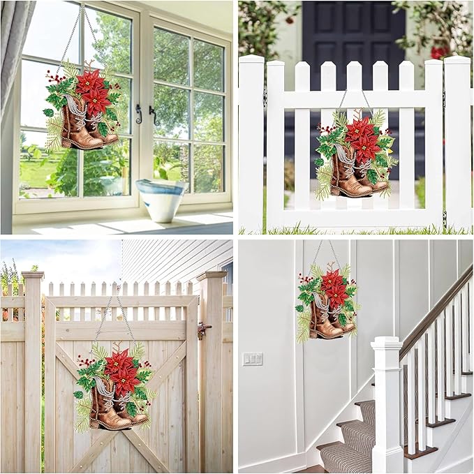 Reofrey Hanging Diamond Art Kits for Adults– 8x8Inch Western Hanging Ornament Acrylic Board Double Sided Pattern Crystal Diamond Art Suncatcher Pendant, for Home Wall Window Decoration Handmade Gift