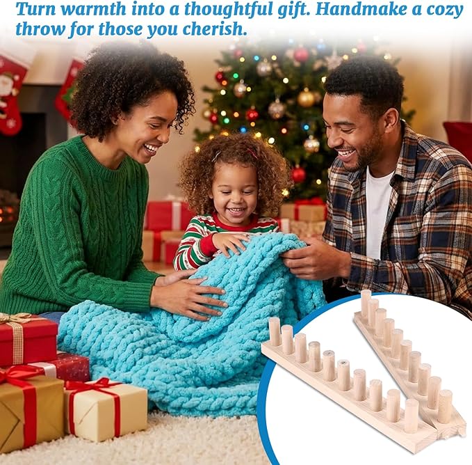 cenoz 30" Beechwood Chunky Knitting Blanket Loom Kit - Adjustable Size Hand Knitting Loom for DIY Throw Chunky Yarn Blankets Scarves Rugs, No Needles Required, Blanket Loom Gift for Beginners Starter