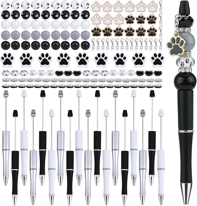 18pcs DIY Beadable Pens Set Pens for Beads Dog Paw Pattern Beaded Pen Kit for Students Teacher Office Supplies DIY Making Gifts(Paw)
