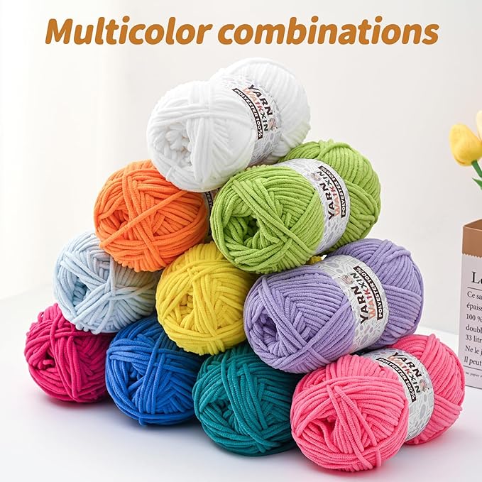 12 Pack Fluffy Chunky Chenille Yarn for Crocheting, Baby Yarn for Crocheting Soft Blanket, 1200g (1574yds) Bulky Yarn Set for Crochet Amigurumi & DIY Crafts B