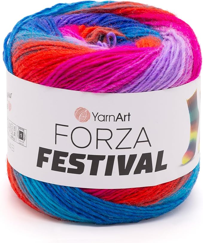 YarnArt Forza Festival Self-Striping Wool Blend Fingering Yarn, 100g (459 yd) – Gradient Color Yarn for Knitting, Crochet, Socks & Shawls (2913)
