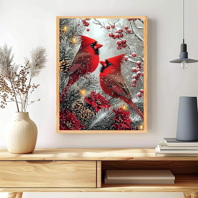 MAXBYE Cardinal Paint by Number, Snow Scene Adults' Paint by Number Kits, DIY Acrylic Paint Kit for Adults Beginners, Christmas Berries Oil Paint by Numbers Canvas for Home Wall Decor 12x16inch