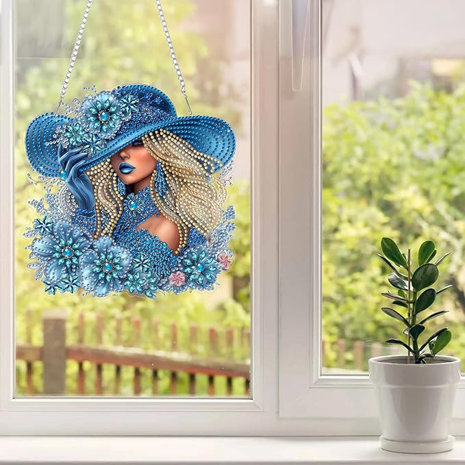 MAXBYE Petty Lady Diamond Art Kits for Adults Hanging Ornament, DIY Special Crystal Diamond Painting kit, Double Sided Painting Kits for Beginners Gift Wall Home Decoration 8×8 Inch