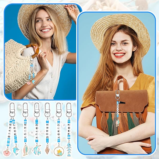 Tondiamo 2823 Pcs Ocean Beach Keychain Making Kit DIY Craft Sea Themed Key Ring Seashell Starfish Mermaid Charms Letters Beads String for Gift Jewelry Key Ring Backpack Accessories