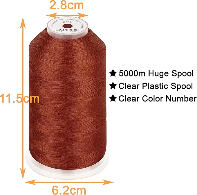 New brothread - Single Huge Spool 5000M Each Polyester Embroidery Machine Thread 40WT for Commercial and Domestic Machines - Burnt Orange (Janome Color)