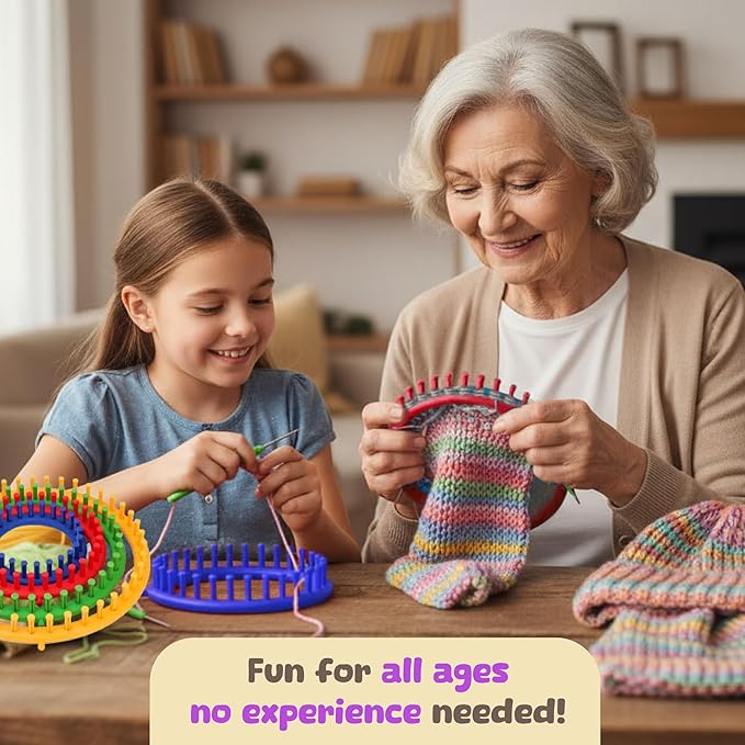 olikraft knitting loom kit - 4 round, 2 rectangular yarn looms - chunky blanket loom - for crochet, hat, scarf