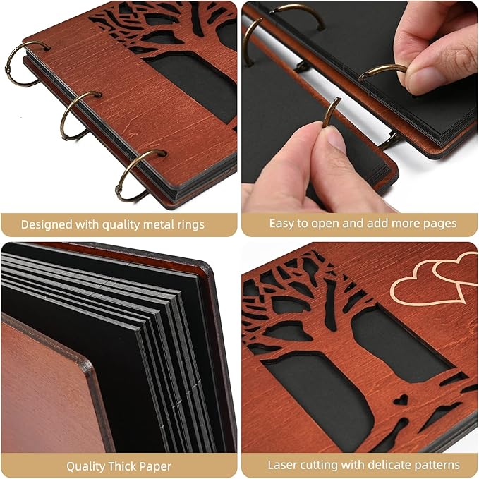 Giiffu Wooden Family Scrapbook Album, DIY Photo Memory Book with Family Tree Design, 100 Pages Personalized Scrapbooking Album, Gift for Mother’s Day, Baby Shower & Family Keepsake